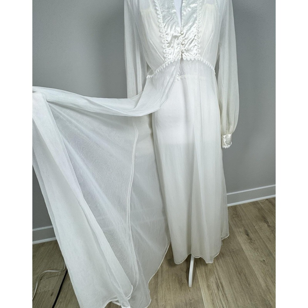 Vintage I Do Union Made Peignoir Set Ivory Robe Nightgown Bridal Lingerie M - Picture 4 of 15